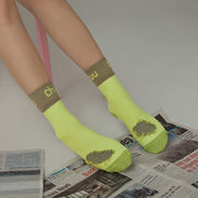 Chuu Lettering Distressed High Socks