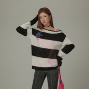 Off-Shoulder Loosefit Maxi Stripes Sweater