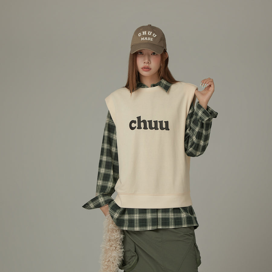 CHUU Logo Shoulder Pad Boxy Sleeveless Top