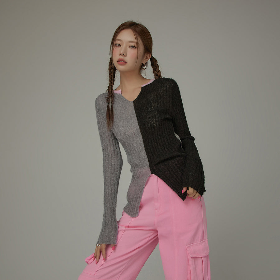 CHUU Bicolor Block Long Sleeves Knit Sweater