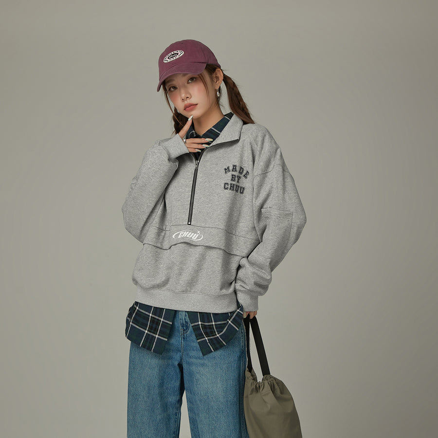 CHUU Logo Half Zip Up Simple Sweatshirt