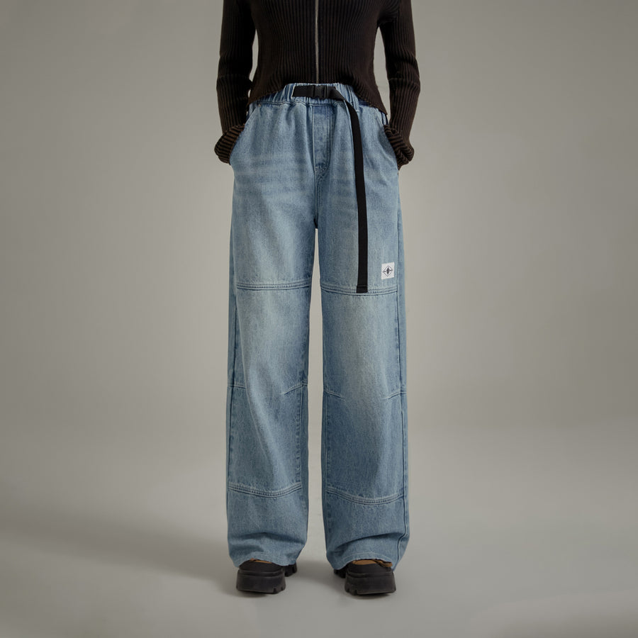 CHUU Elastic Waist Washed Wide Denim Jeans