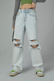 Distressed Bootcut Denim Jeans