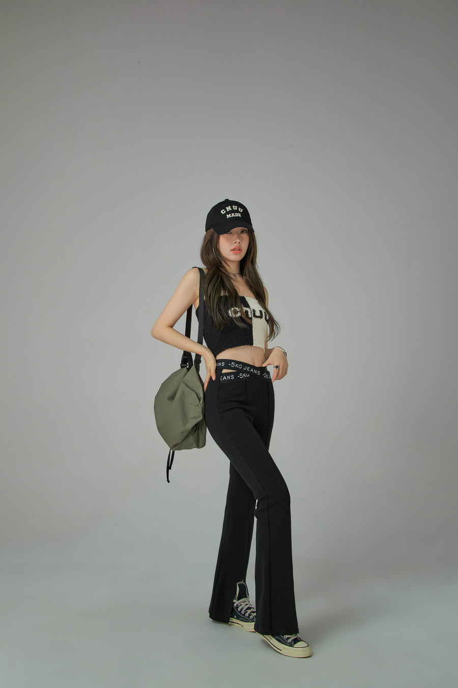 CHUU X-Cross Waist Banding Bootcut Pants