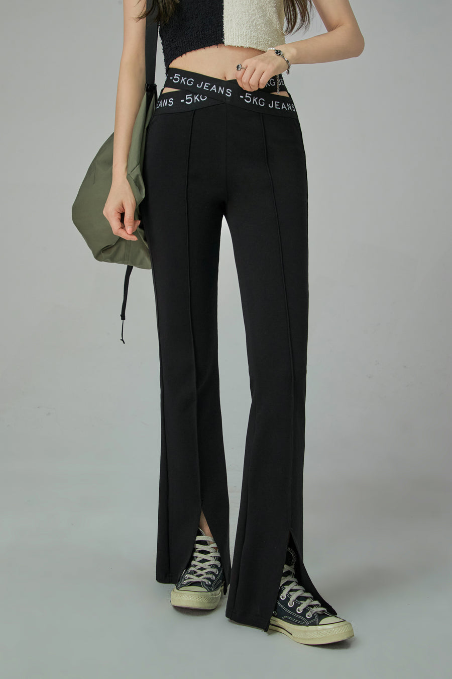 CHUU X-Cross Waist Banding Bootcut Pants