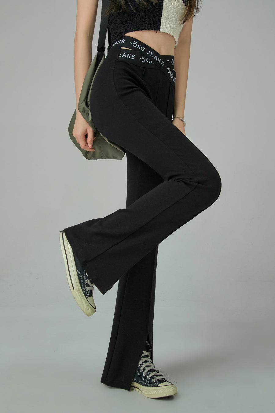 CHUU X-Cross Waist Banding Bootcut Pants