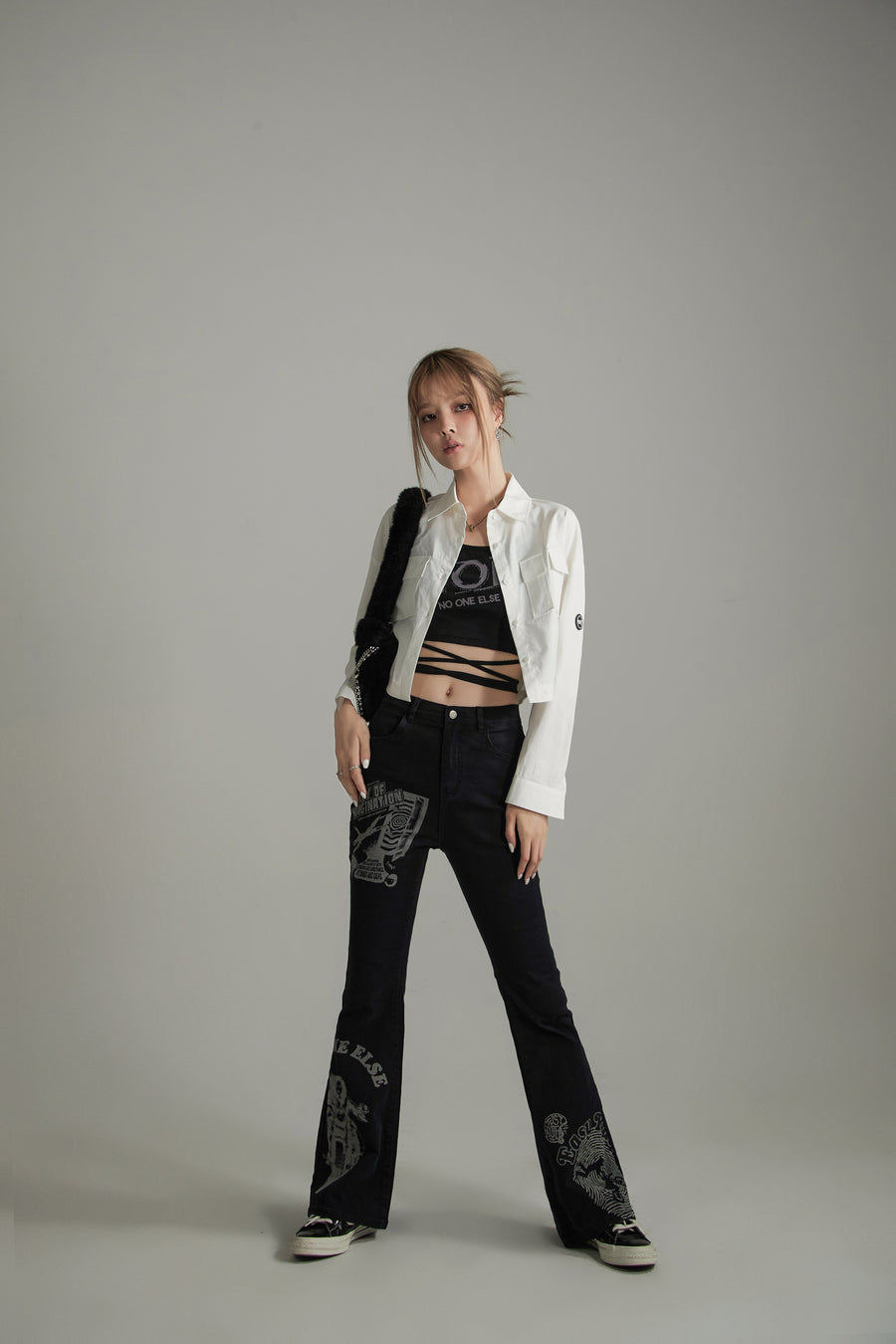 CHUU Easy Ride Printed Bootcut Pants