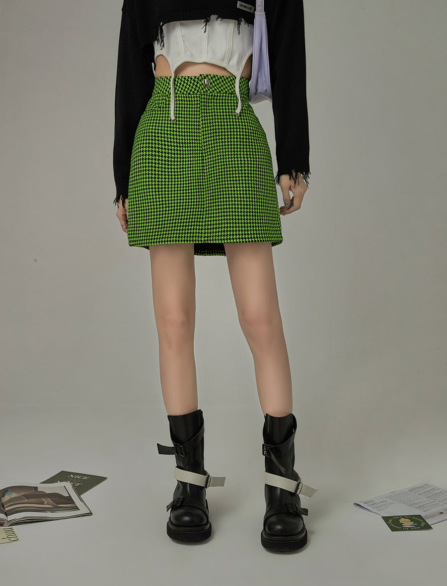 CHUU Hit Reset Houndstooth Skirt