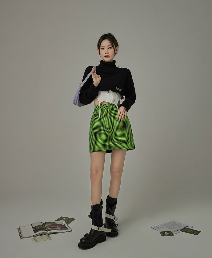 CHUU Hit Reset Houndstooth Skirt