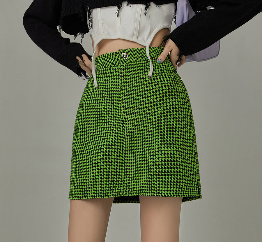 CHUU Hit Reset Houndstooth Skirt