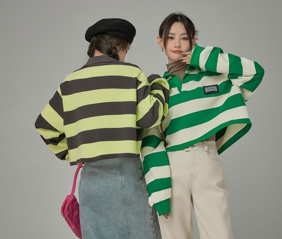 CHUU Here We Go Again Stripes Sweatshirt