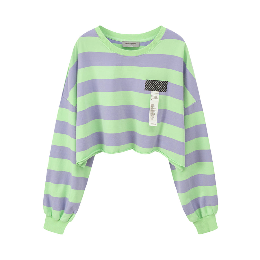 CHUU Never Without You Stripes Boxy Sweatshirt