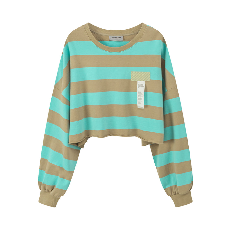 CHUU Never Without You Stripes Boxy Sweatshirt