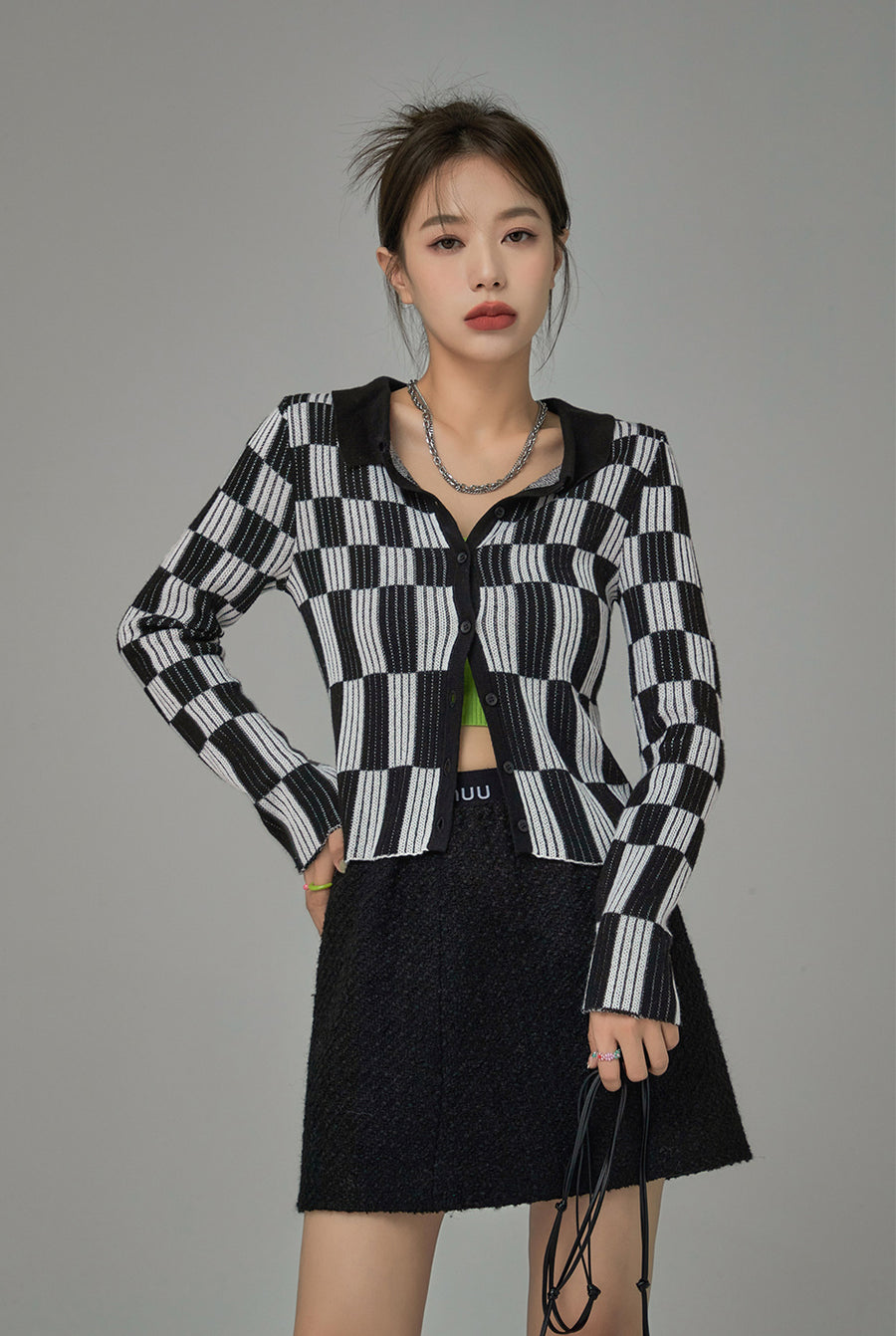 CHUU Genius Sense Of Style Checkered Cardigan