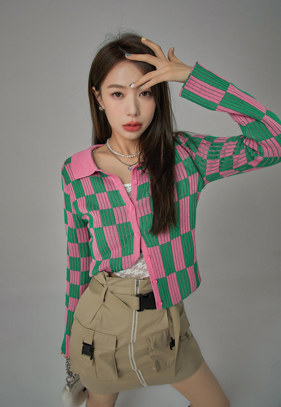 CHUU Genius Sense Of Style Checkered Cardigan