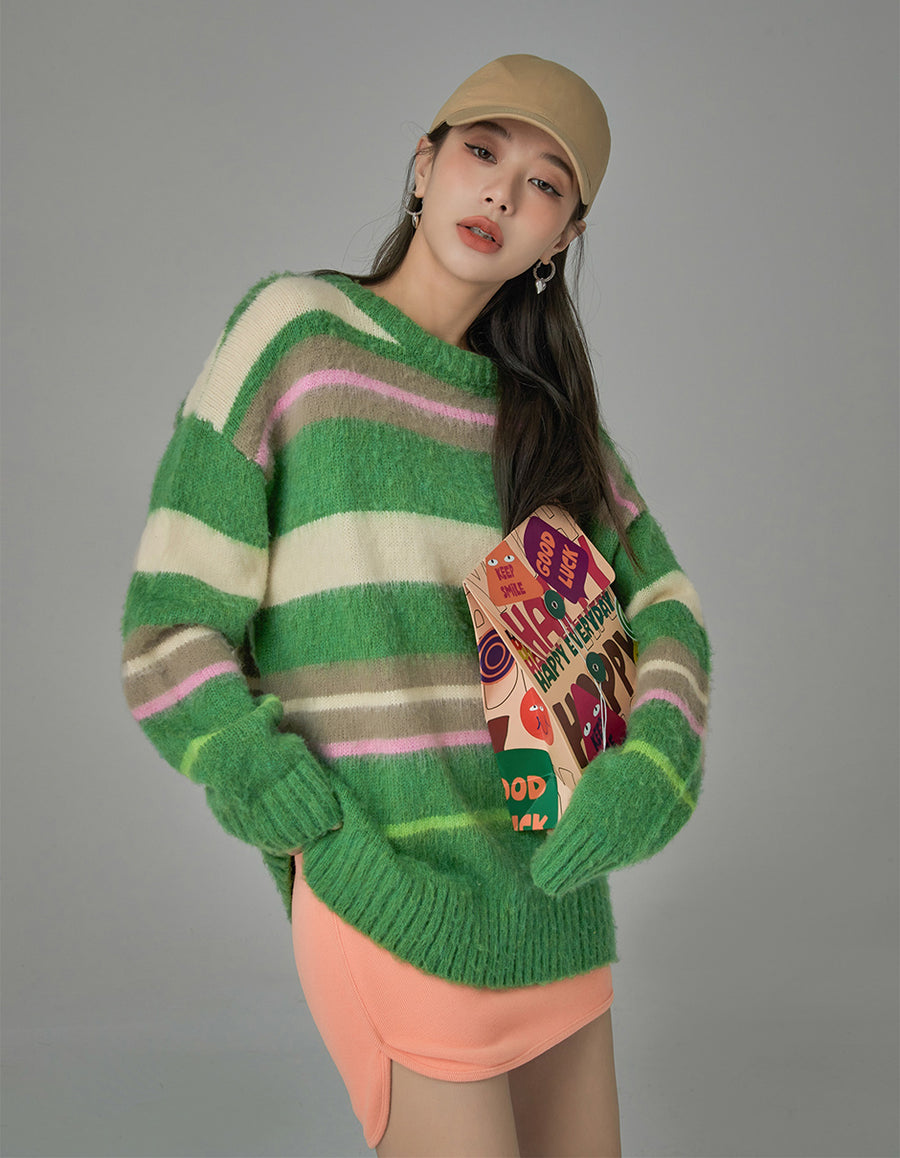 CHUU Tiktok Fame Stripes Knit Oversized Sweater