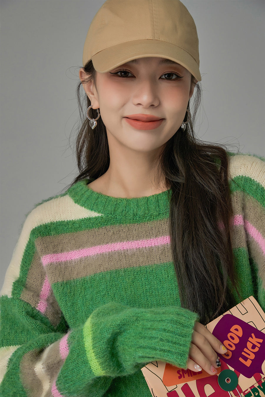 CHUU Tiktok Fame Stripes Knit Oversized Sweater