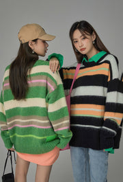 Tiktok Fame Stripes Knit Oversized Sweater