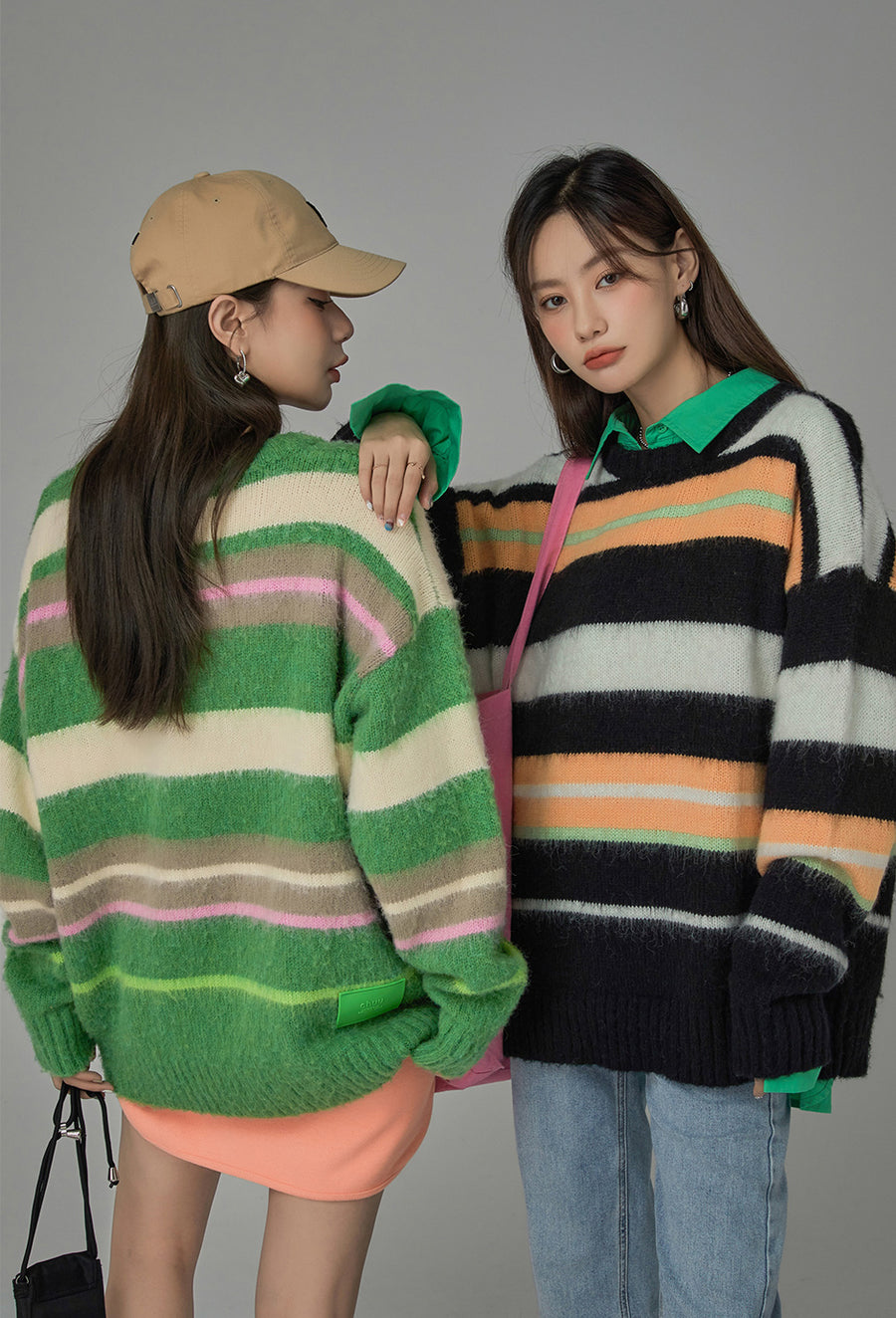 CHUU Tiktok Fame Stripes Knit Oversized Sweater