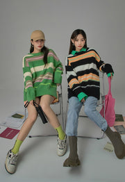 Tiktok Fame Stripes Knit Oversized Sweater