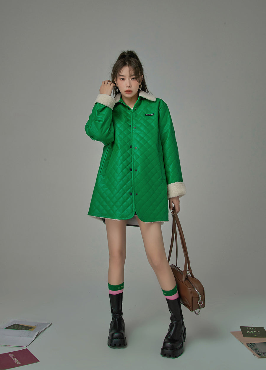 CHUU No Need To Worry Faux Fur Collar Quilted Coat