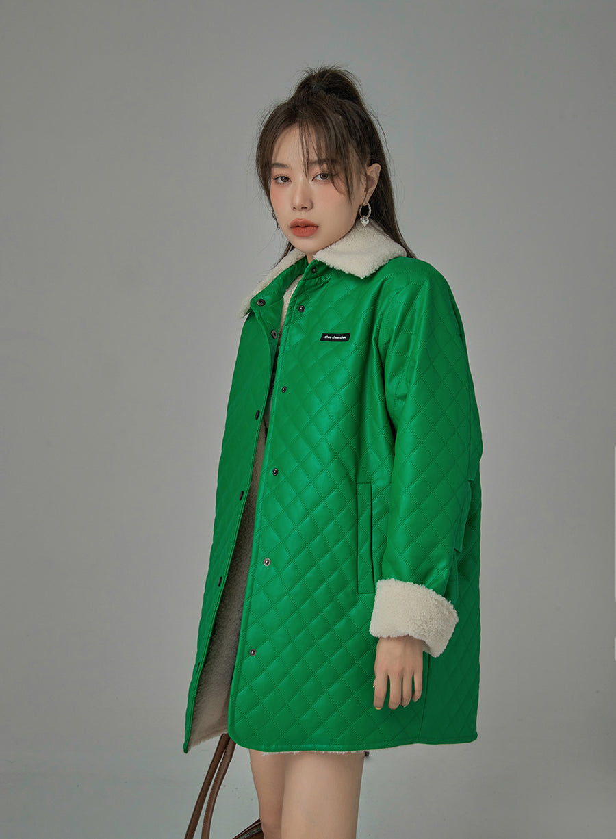 CHUU No Need To Worry Faux Fur Collar Quilted Coat