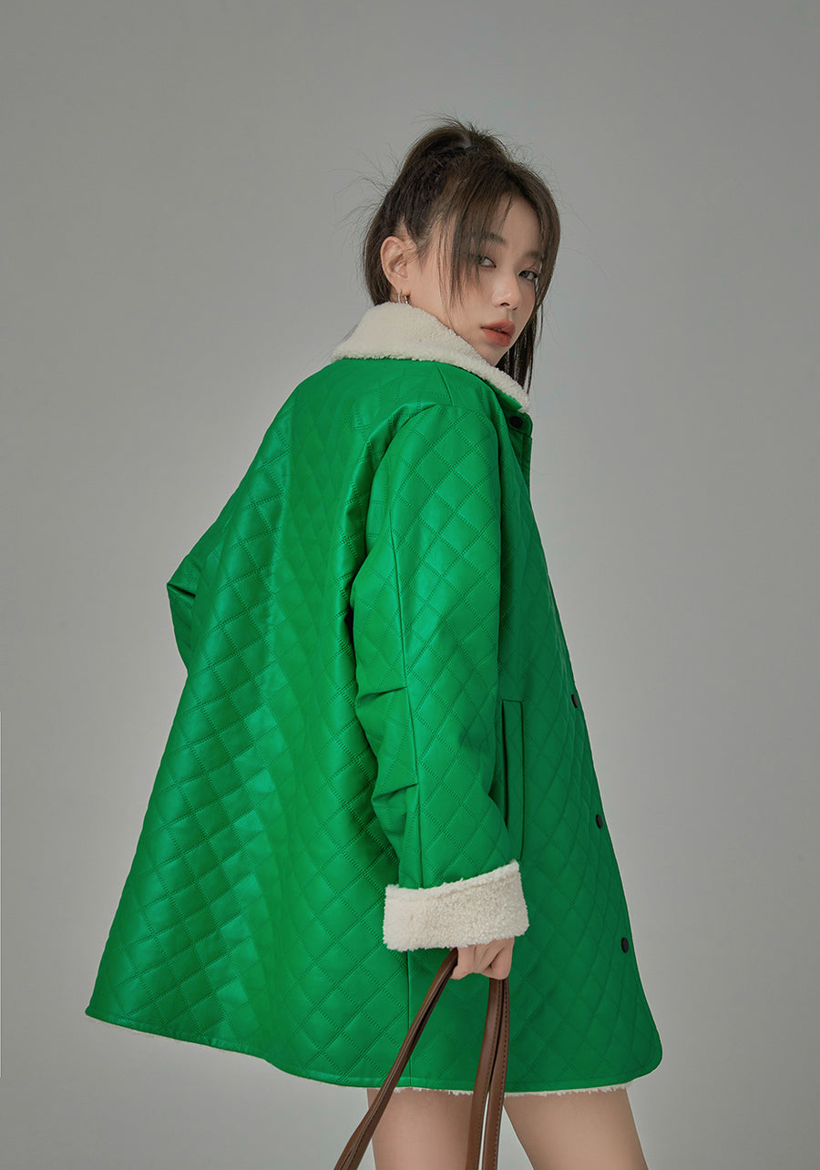 CHUU No Need To Worry Faux Fur Collar Quilted Coat