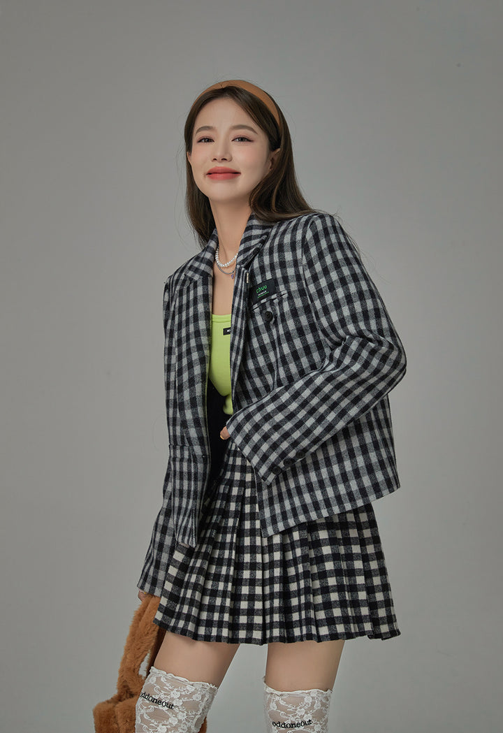 Waiting For Me Checkered Cropped Jacket