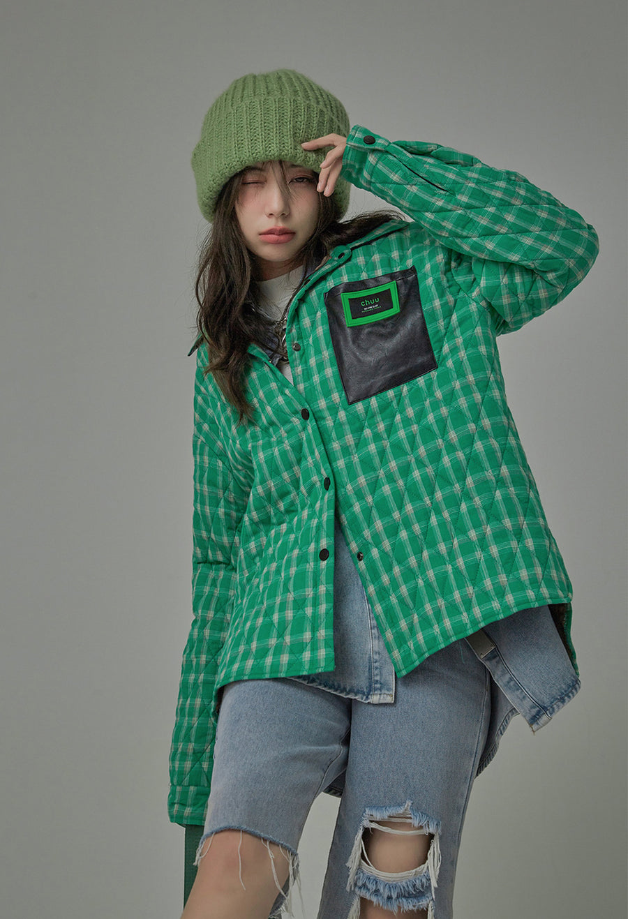 CHUU Falling For Aesthetic Plaid Padded Jacket