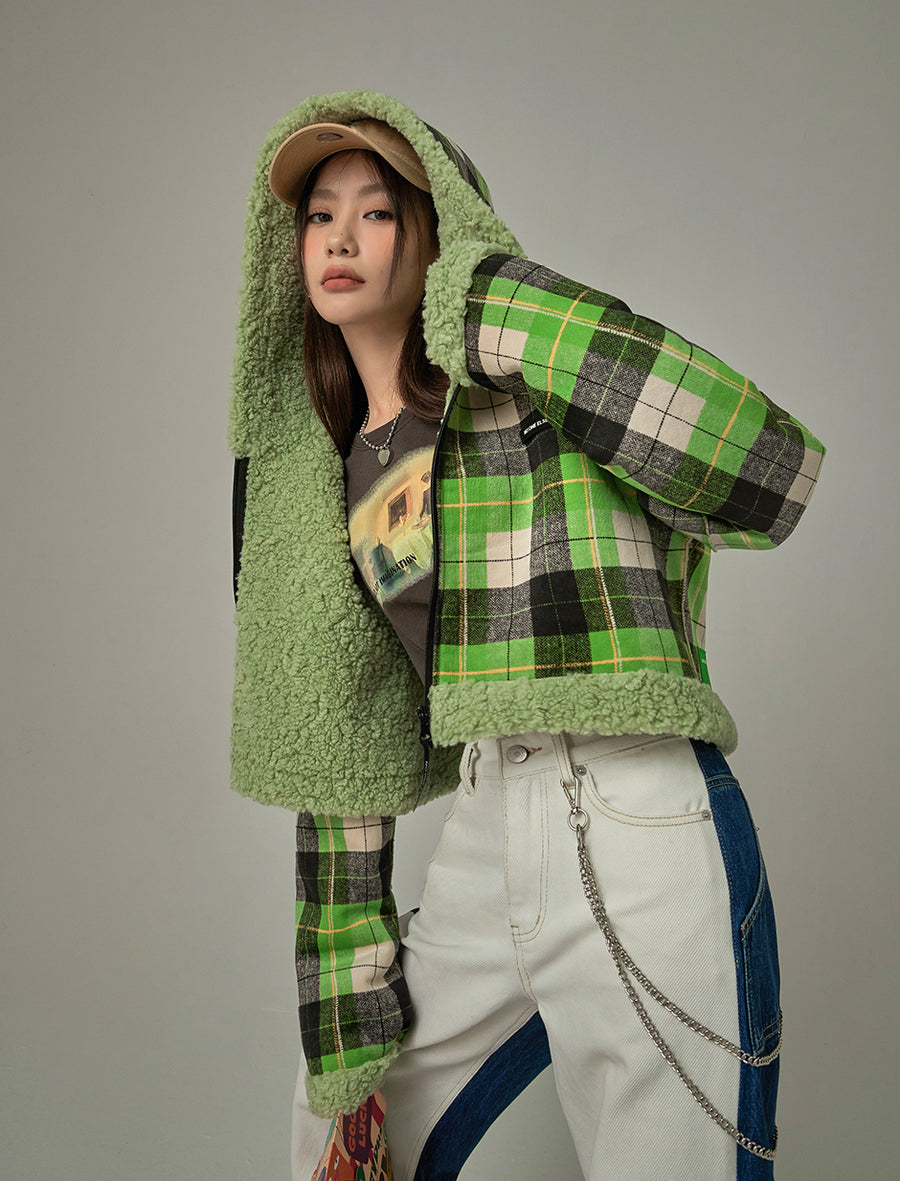 CHUU Whatever Fleece Checkered Jacket