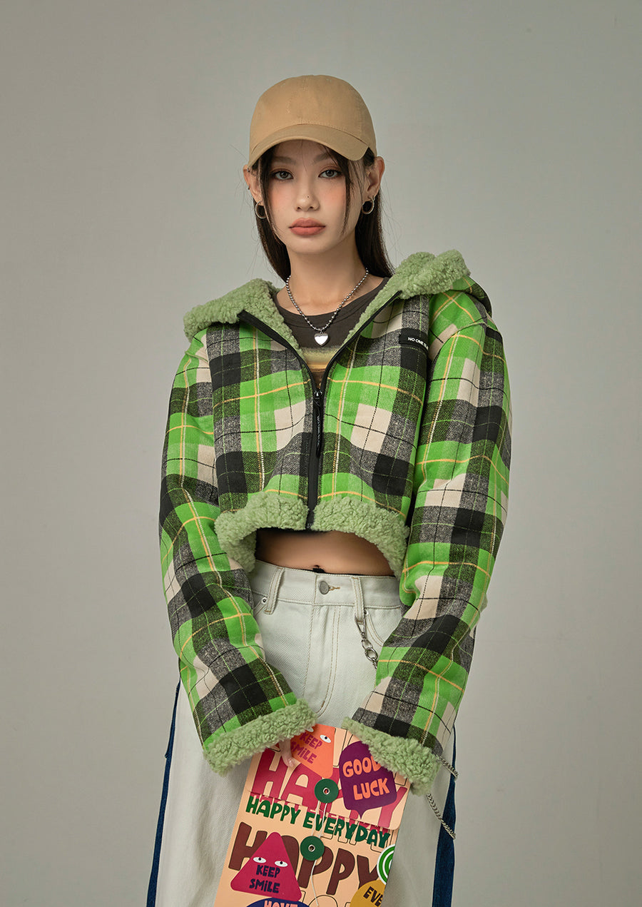 CHUU Whatever Fleece Checkered Jacket