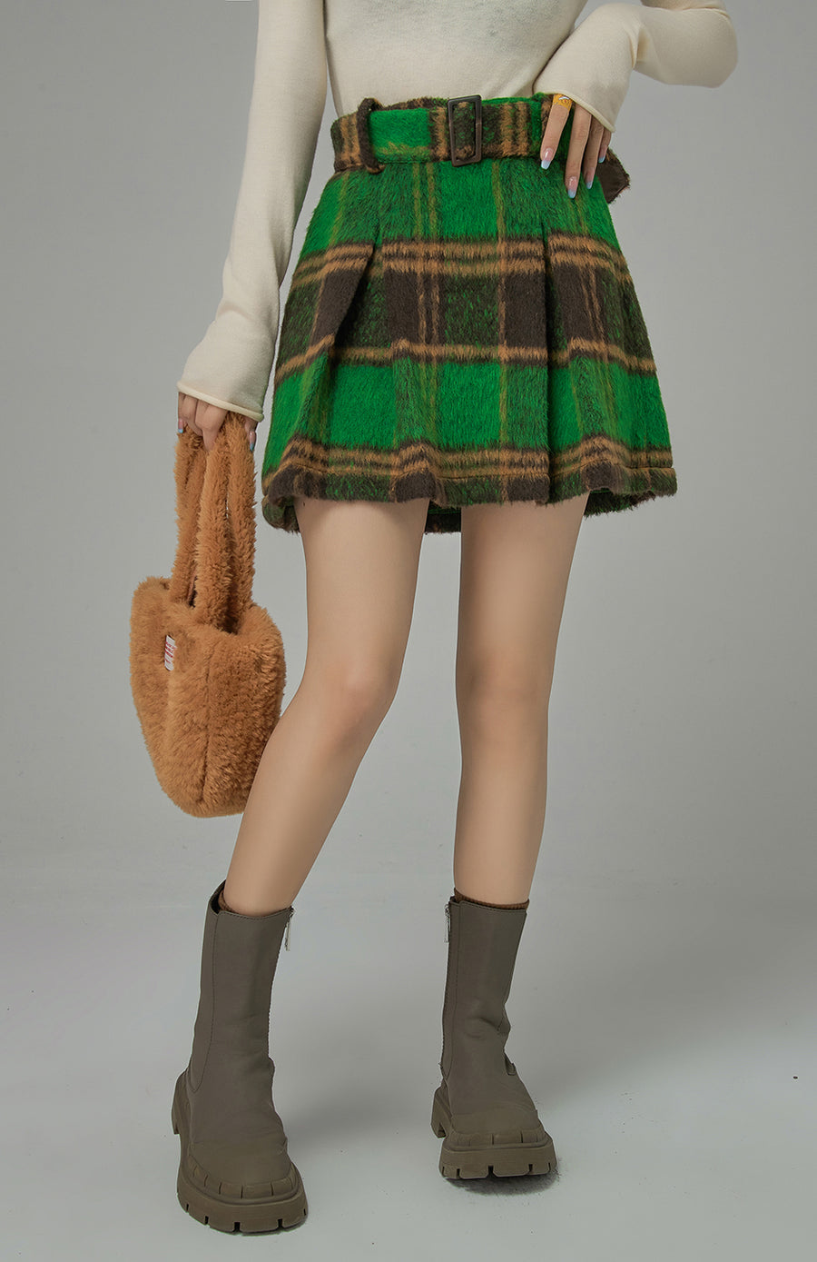 CHUU Moca Color Palette Checkered Skirt