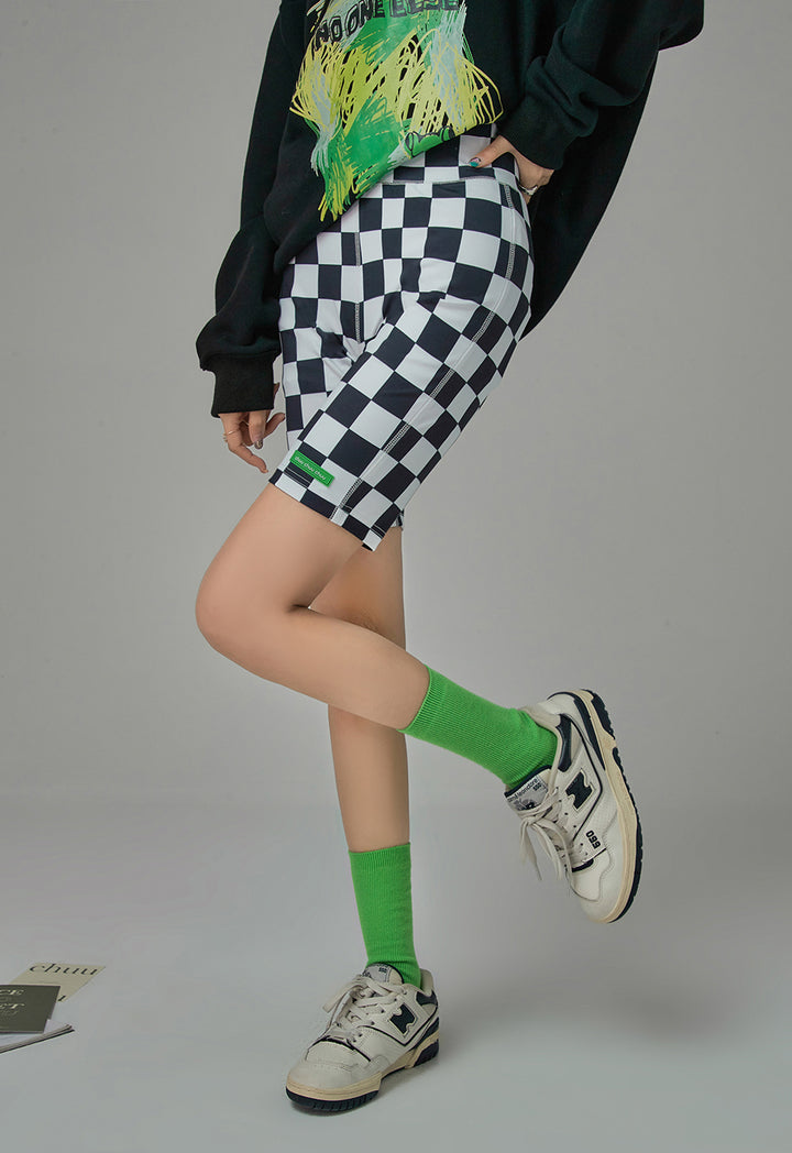 Here You Are Checkered Biker Leggings