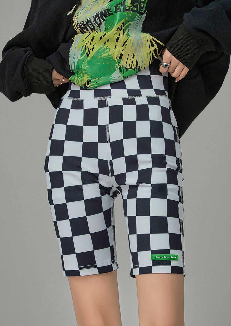 CHUU Here You Are Checkered Biker Leggings