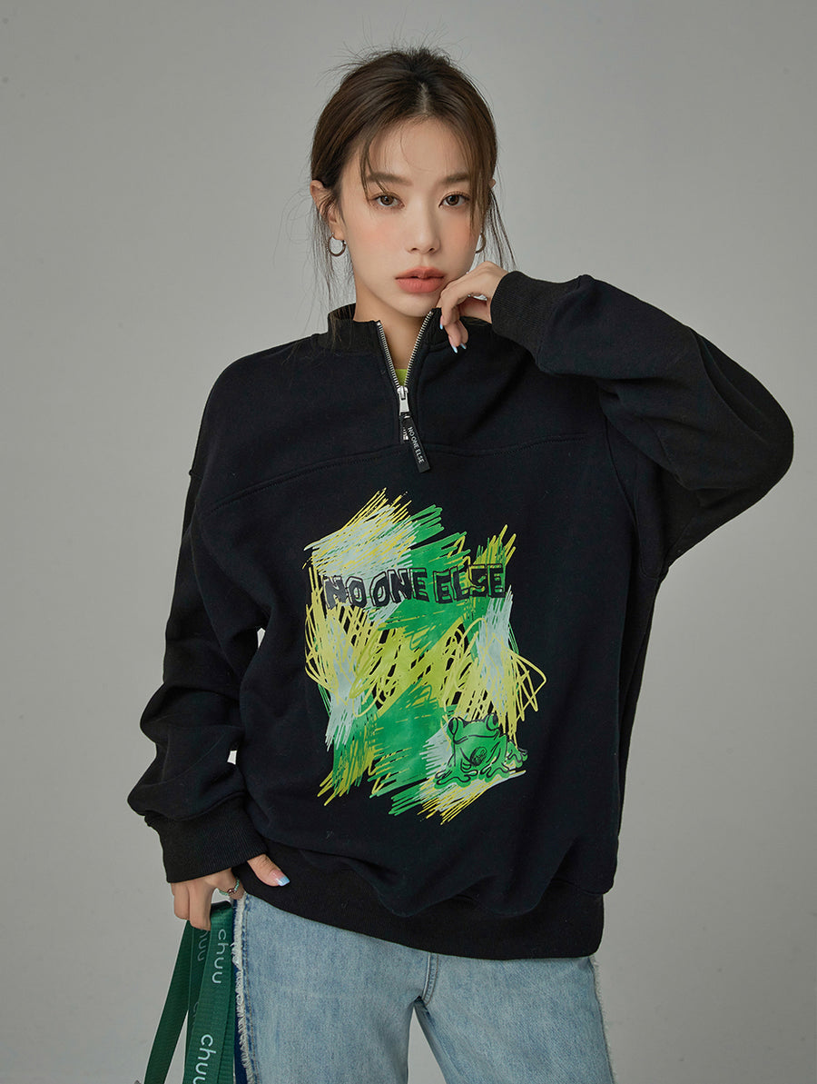 CHUU I Got Over You Half Zip-Up Sweatshirt