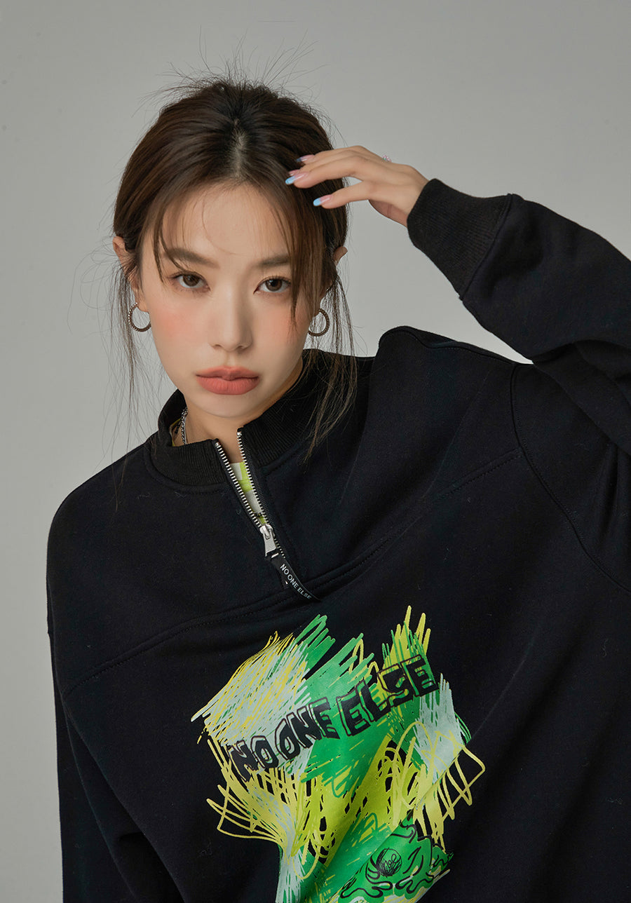 CHUU I Got Over You Half Zip-Up Sweatshirt