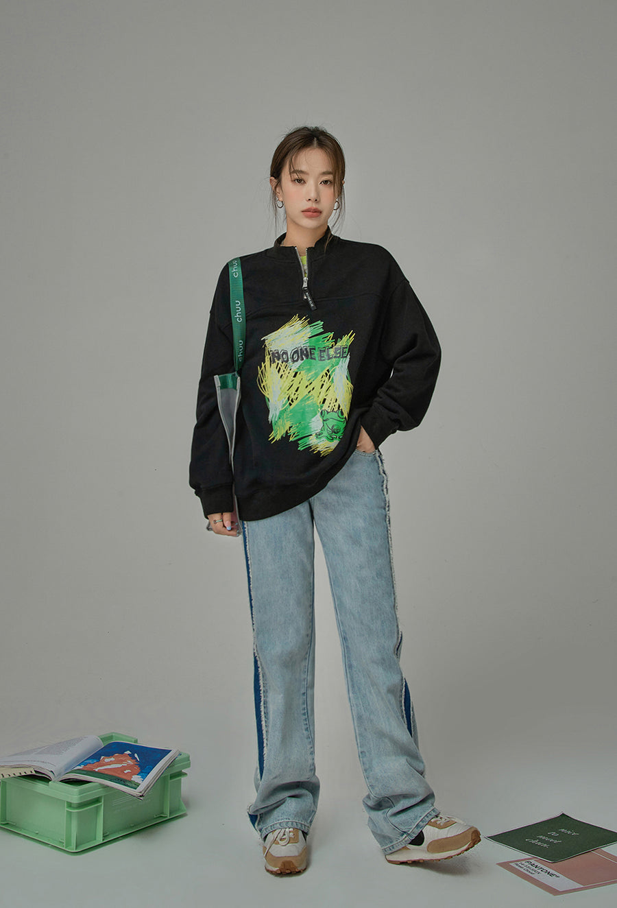 CHUU I Got Over You Half Zip-Up Sweatshirt