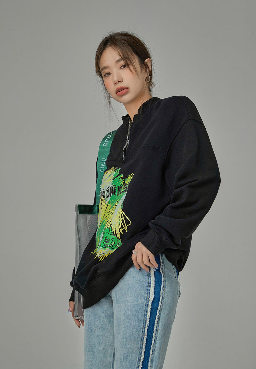 CHUU I Got Over You Half Zip-Up Sweatshirt