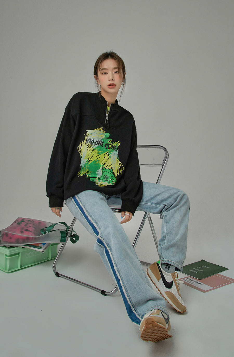 CHUU I Got Over You Half Zip-Up Sweatshirt