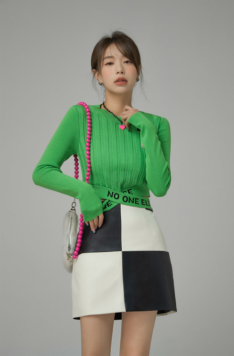 CHUU Full Check-Up Leather Skirt
