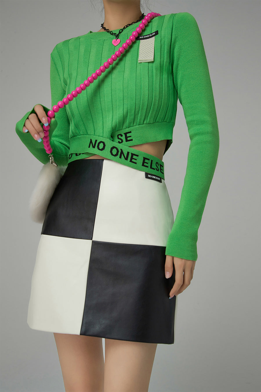 CHUU Full Check-Up Leather Skirt