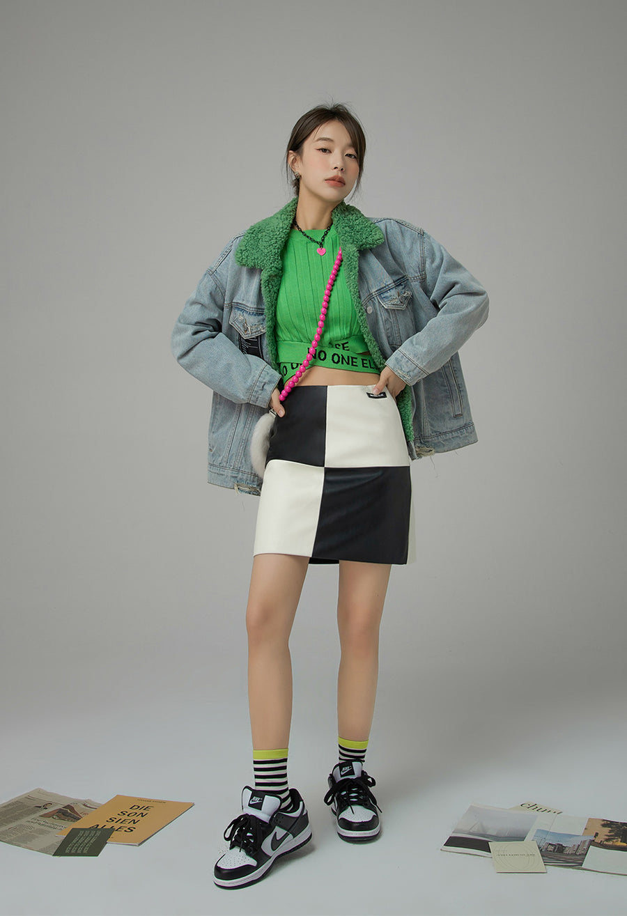 CHUU Full Check-Up Leather Skirt