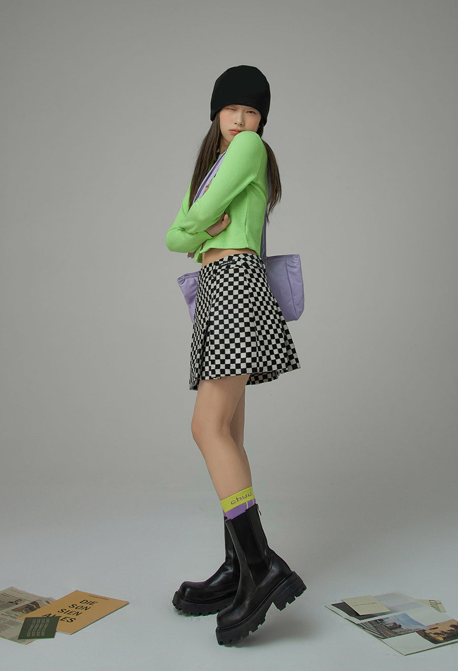 CHUU Sixty Seconds Of Happiness Checkered Skirt