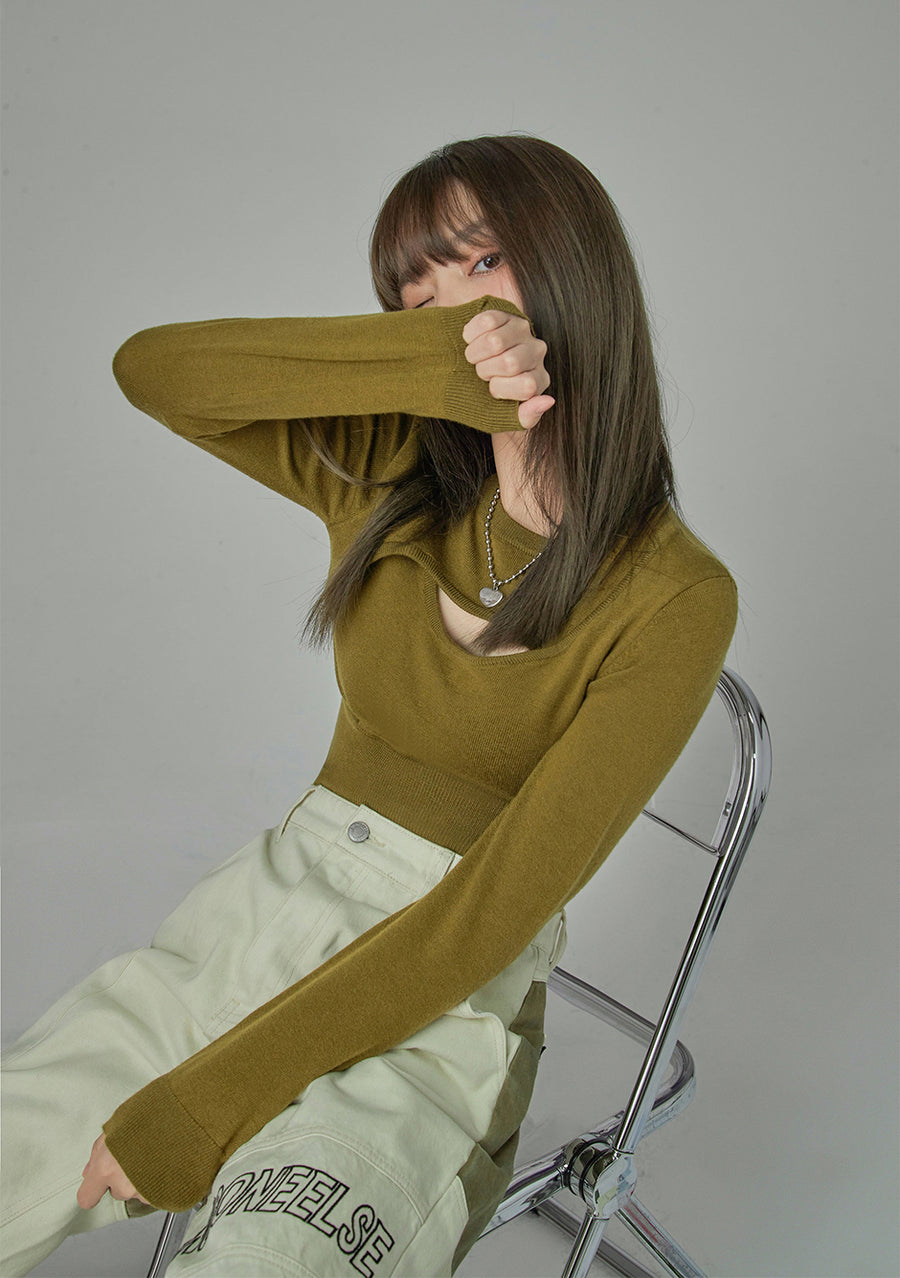 CHUU Vintage Dream Picture Cutout Knit Top