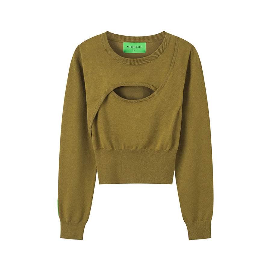 CHUU Vintage Dream Picture Cutout Knit Top