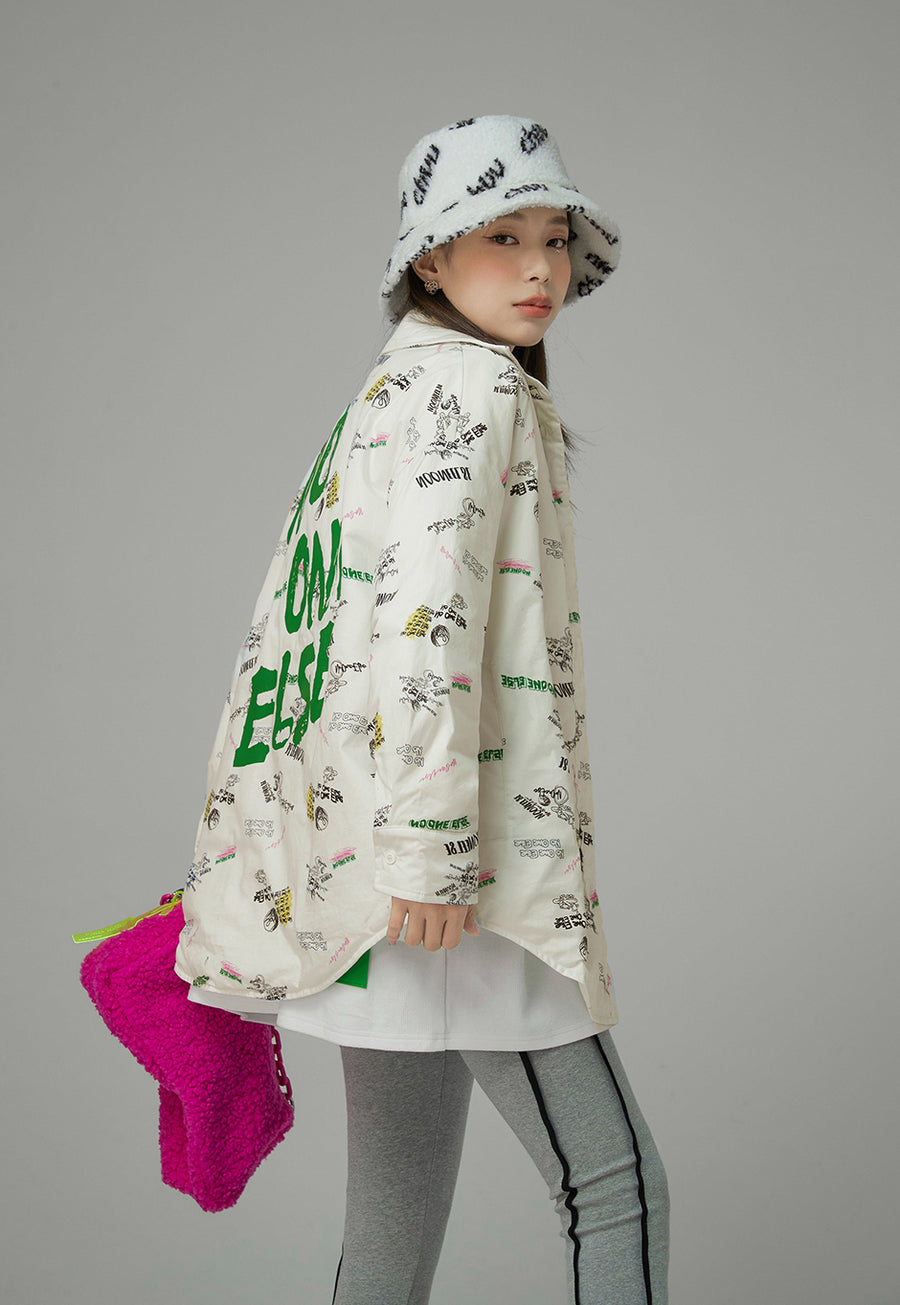 CHUU Stay A Mystery Graphic Shacket