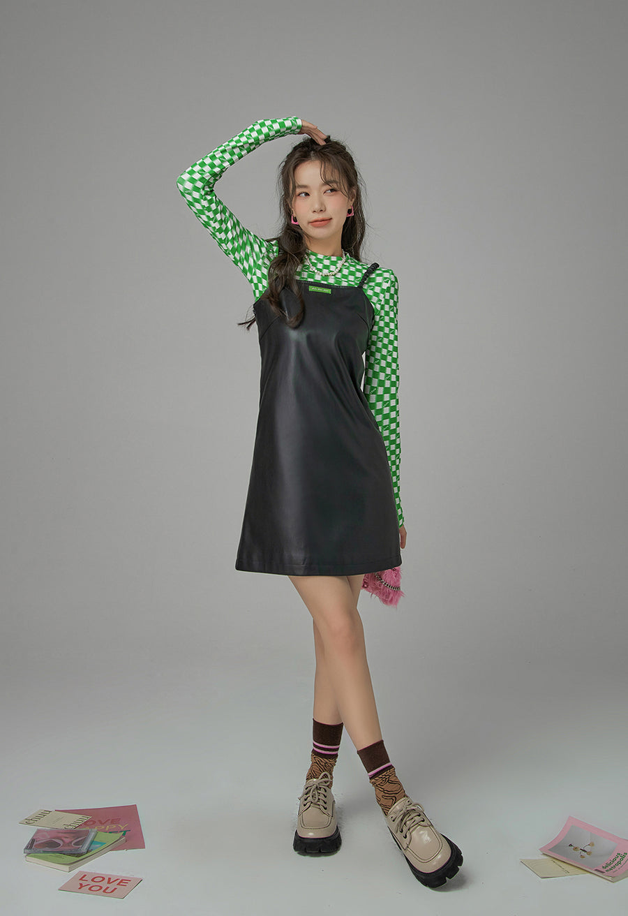 CHUU Just Let Me Know Leather Slip Dress