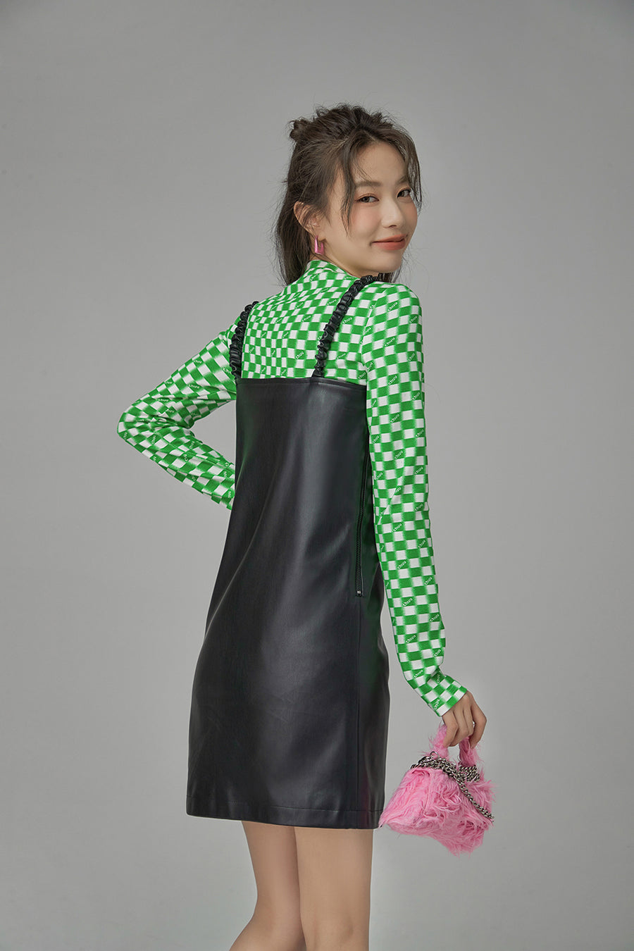 CHUU Just Let Me Know Leather Slip Dress