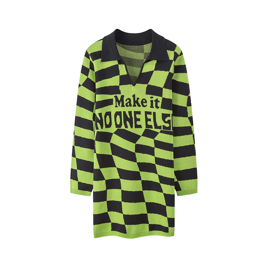 CHUU Save Your Energy For Me Checkered Knit Dress