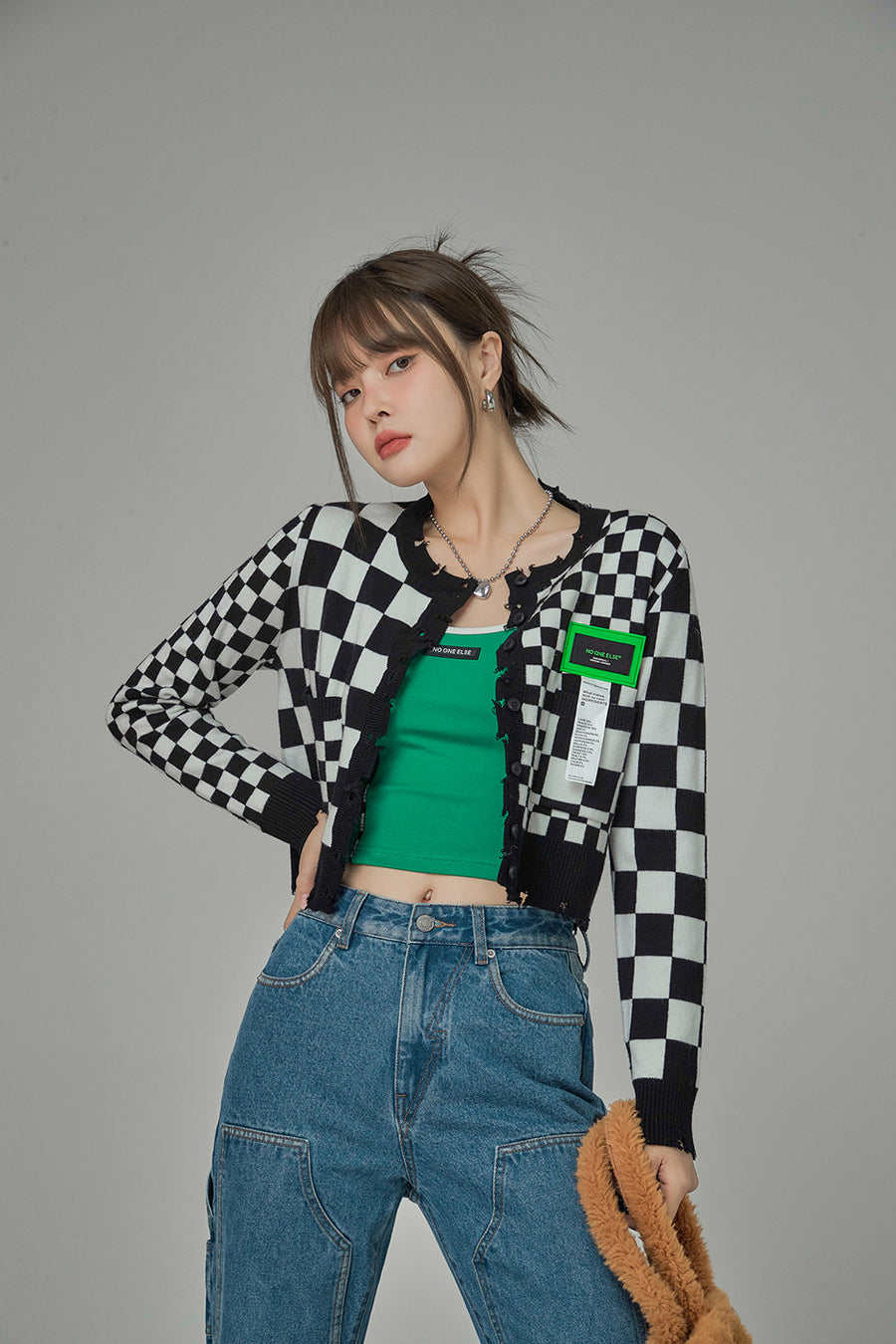 CHUU Making Everyone Jealous Checkered Cardigan